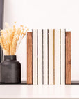 Wooden and metal bookend with black metal