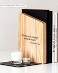 Wooden and metal bookend with black metal