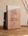 Wooden and metal bookend with black metal