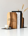 Wooden and metal bookend with black metal