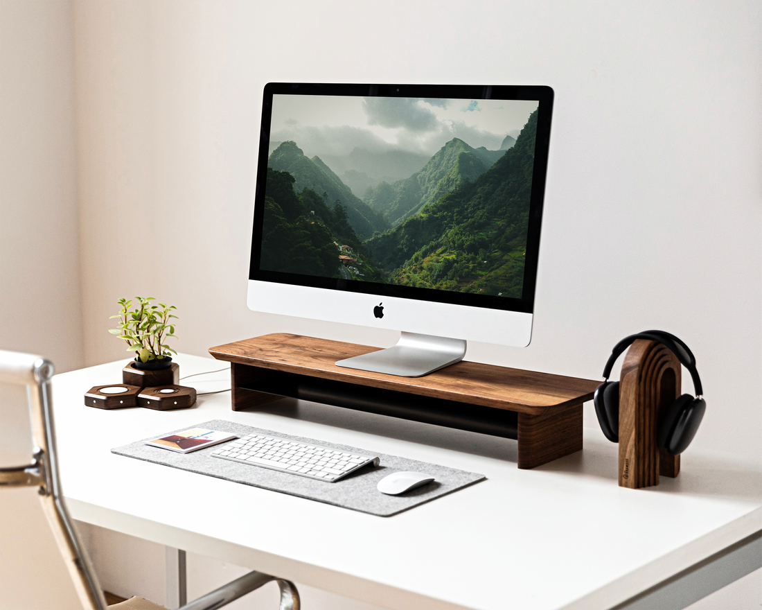 Wood Monitor Stand with shelf (Classic Design) – TheHrdwood