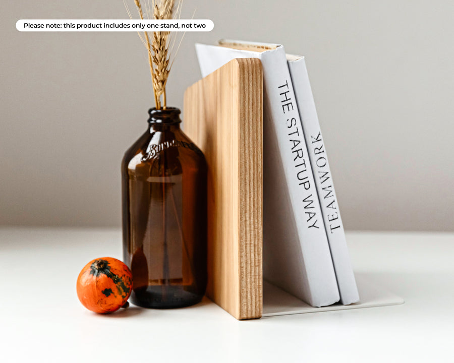 Wooden and metal bookend with black metal