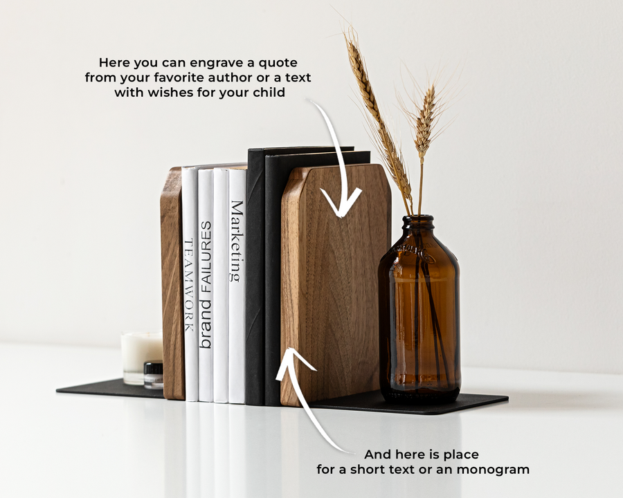 Wooden and metal bookend