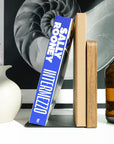 Wooden and metal bookend with black metal